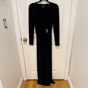 LAUREN RALPH LAUREN EVENING BLACK JERSEY V-NECK GOWN MAXI (NWOT)